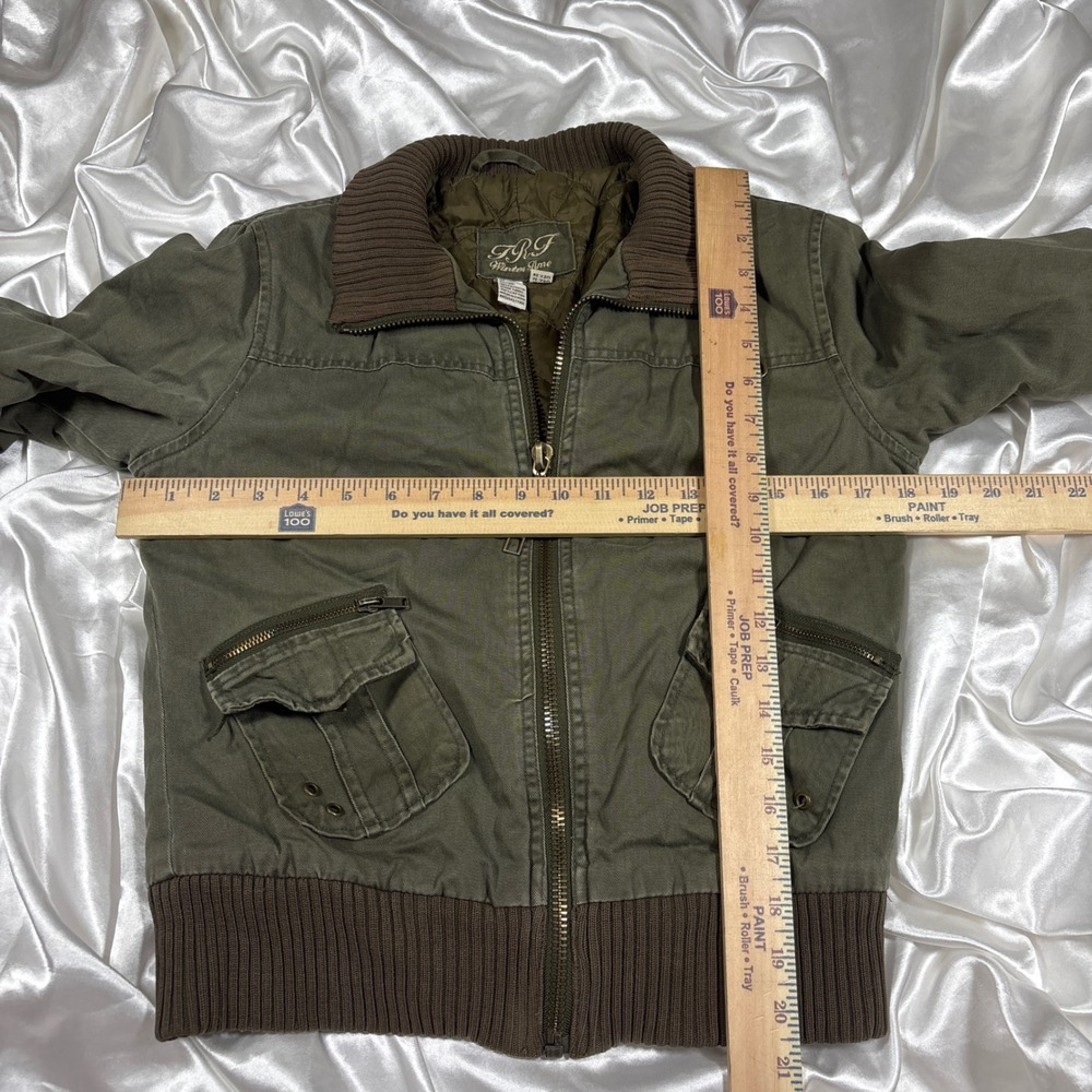 y2k TRF Bomber Jacket Green Excellent Utility Military Quilted Pockets M - Picture 5 of 5